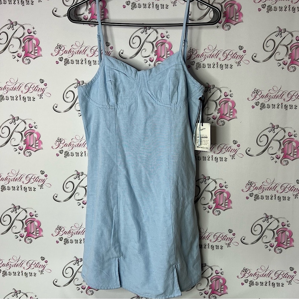 Japna dress linen denim jean look bustier style Light Blue Slip Dress xs